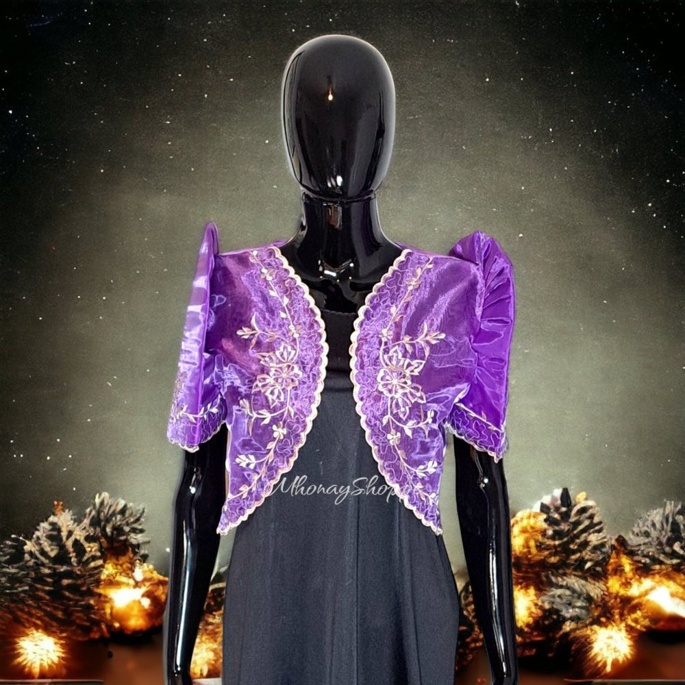 Purple-Modern Filipiniana Bolero with Mestiza Sleeves